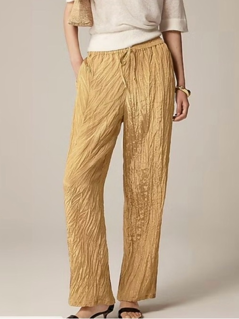 NWT J Crew New Soleil pant‎ in crinkled viscose blend Honey Brown #327